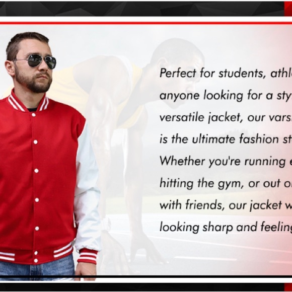 Men's Varsity Jacket Genuine Leather Sleeve and Wool Blend Letterman jacket - Picture 6 of 6